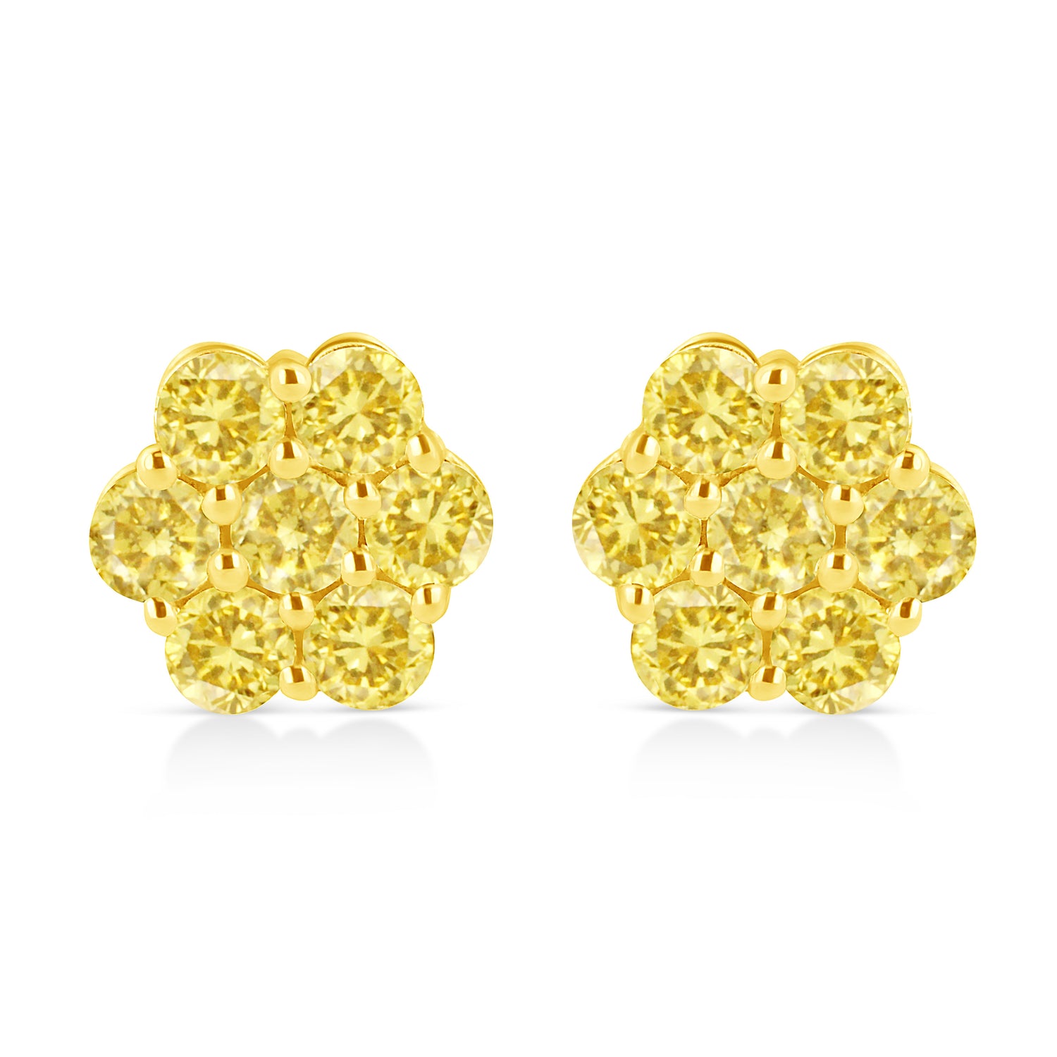 .925 Sterling Silver 1/4 Cttw Treated Yellow Diamond Floral Stud Earrings (Yellow Color, I1-I2 Clarity) by Bids.com