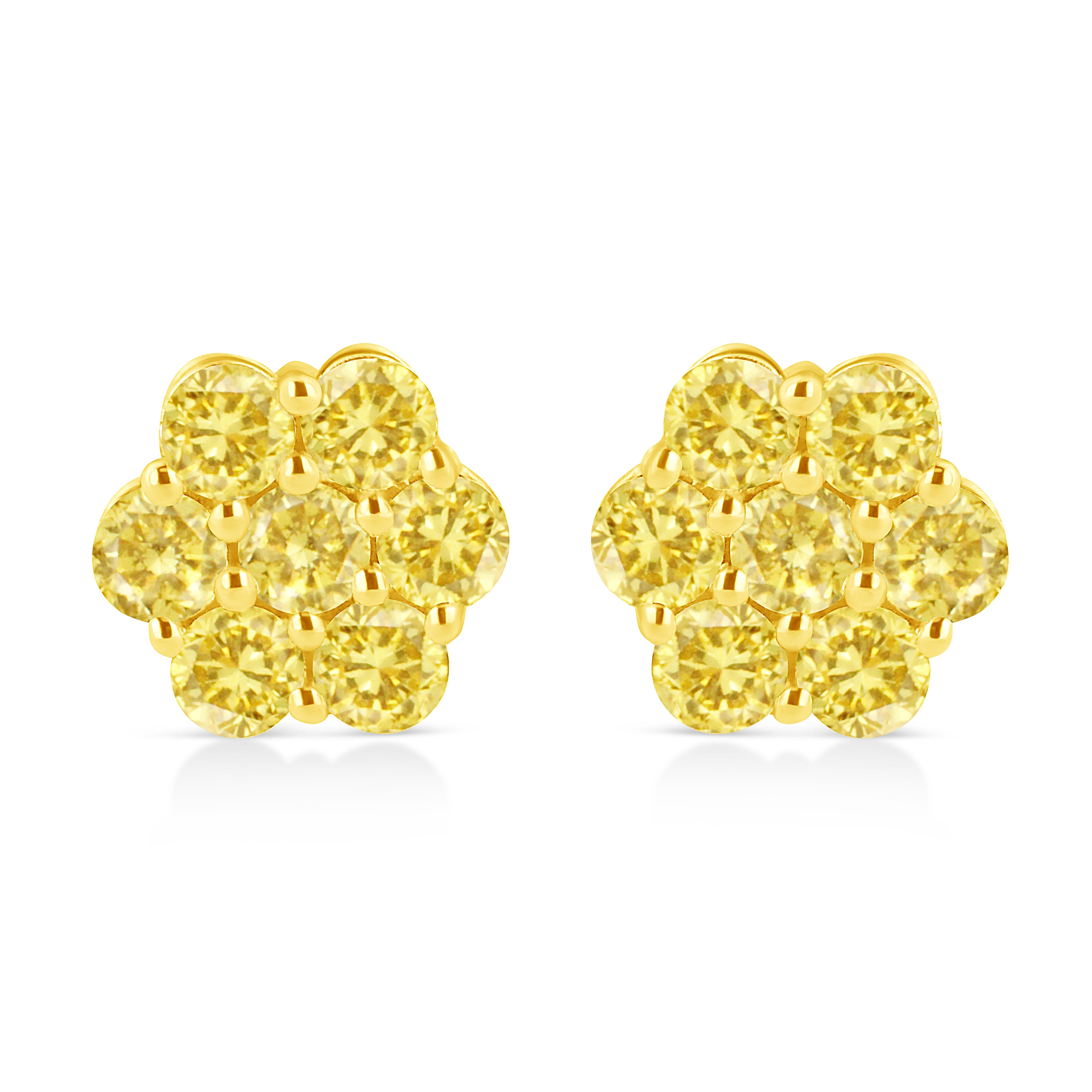 .925 Sterling Silver 1/4 Cttw Treated Yellow Diamond Floral Stud Earrings (Yellow Color, I1-I2 Clarity) by Bids.com