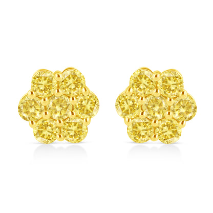 .925 Sterling Silver 1/4 Cttw Treated Yellow Diamond Floral Stud Earrings (Yellow Color, I1-I2 Clarity) by Bids.com