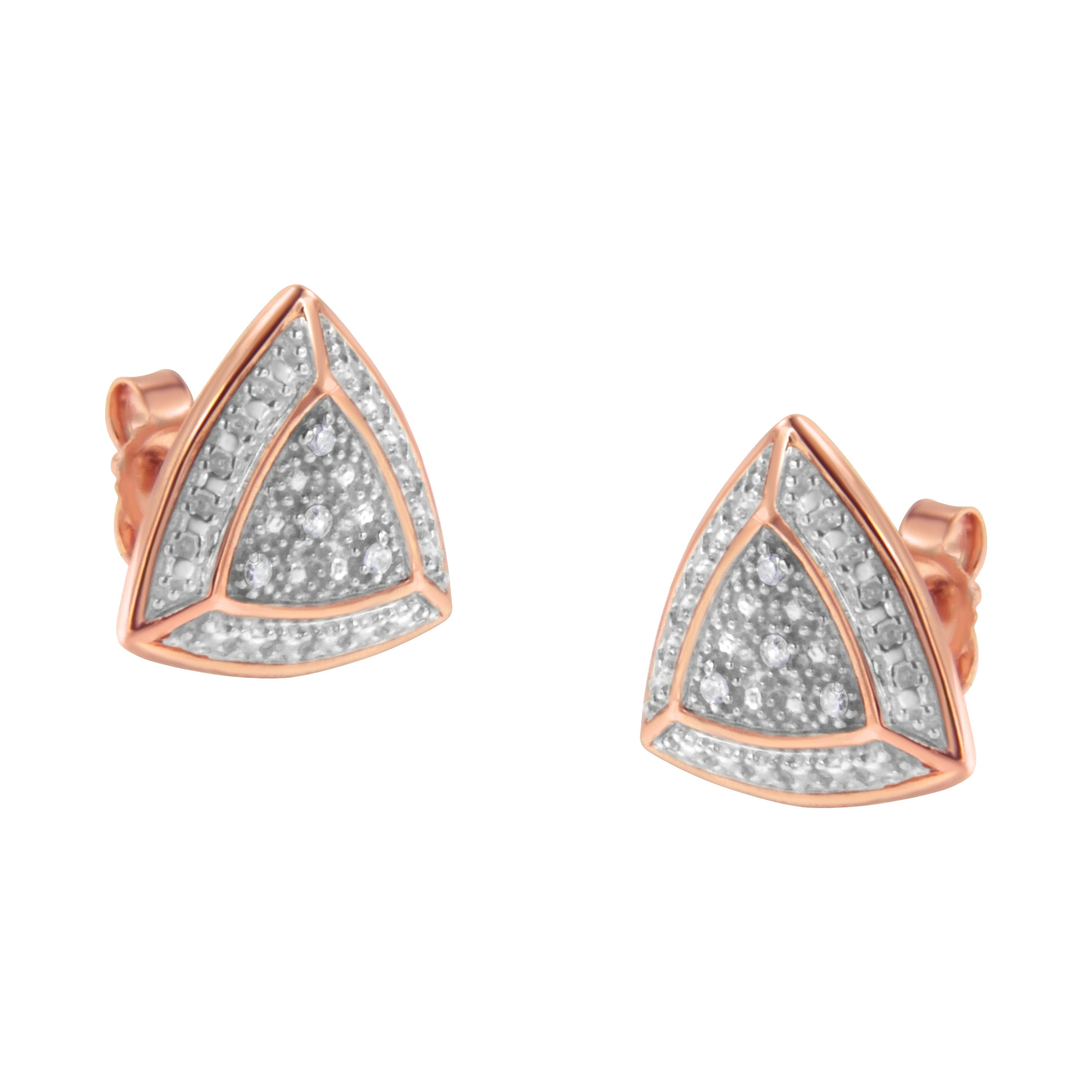14K Rose Gold over .925 Sterling Silver Diamond-Accented Trillion Shaped 4-Stone Halo-Style Stud Earrings (H-I Color, I2-I3 Clarity) by Bids.com