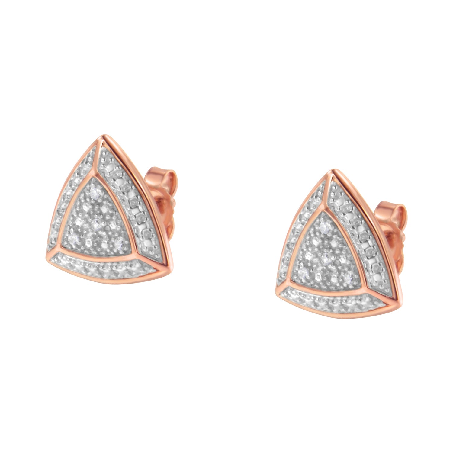 14K Rose Gold over .925 Sterling Silver Diamond-Accented Trillion Shaped 4-Stone Halo-Style Stud Earrings (H-I Color, I2-I3 Clarity) by Bids.com