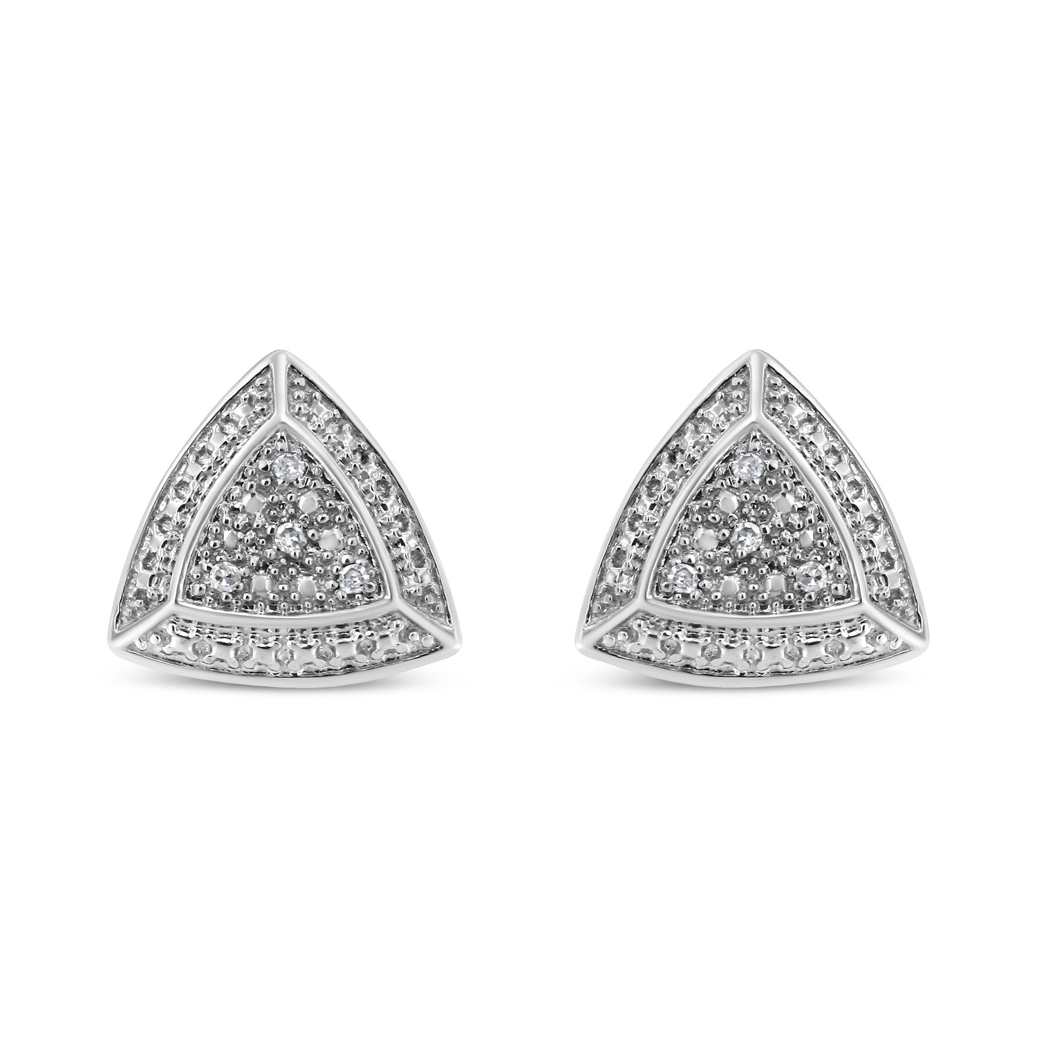 .925 Sterling Silver Diamond-Accented Trillion Shaped 4-Stone Halo-Style Stud Earrings (H-I Color, I2-I3 Clarity) by Bids.com