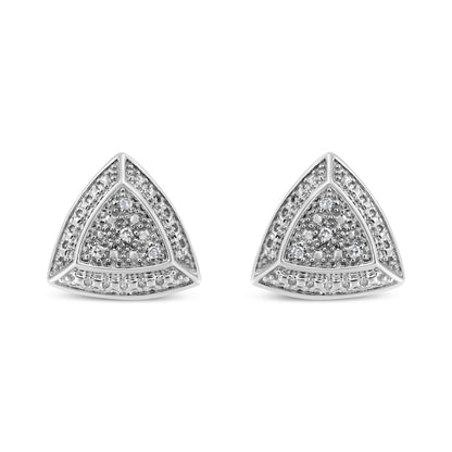 .925 Sterling Silver Diamond-Accented Trillion Shaped 4-Stone Halo-Style Stud Earrings (H-I Color, I2-I3 Clarity) by Bids.com