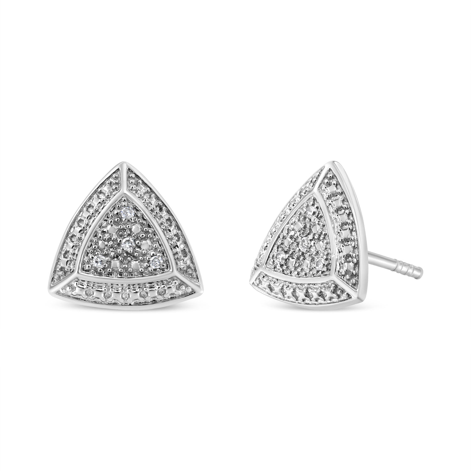 .925 Sterling Silver Diamond-Accented Trillion Shaped 4-Stone Halo-Style Stud Earrings (H-I Color, I2-I3 Clarity) by Bids.com