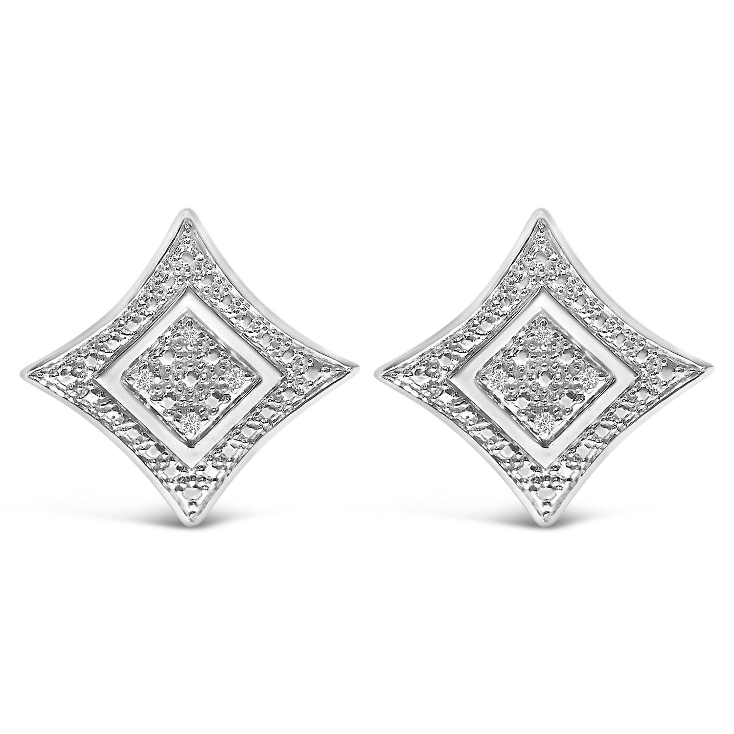 .925 Sterling Silver Diamond Accented 4-Stone Four Pointed Star Shaped Halo-Style Stud Earrings (H-I Color, I2-I3 Clarity) by Bids.com