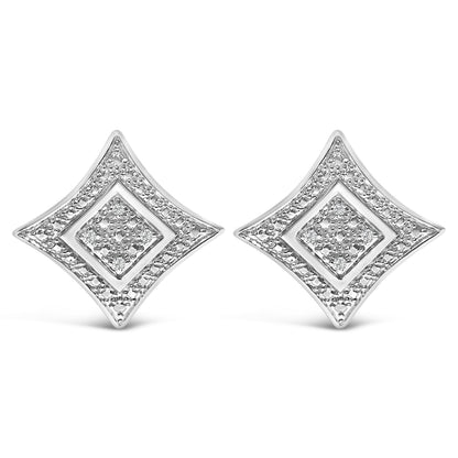 .925 Sterling Silver Diamond Accented 4-Stone Four Pointed Star Shaped Halo-Style Stud Earrings (H-I Color, I2-I3 Clarity) by Bids.com