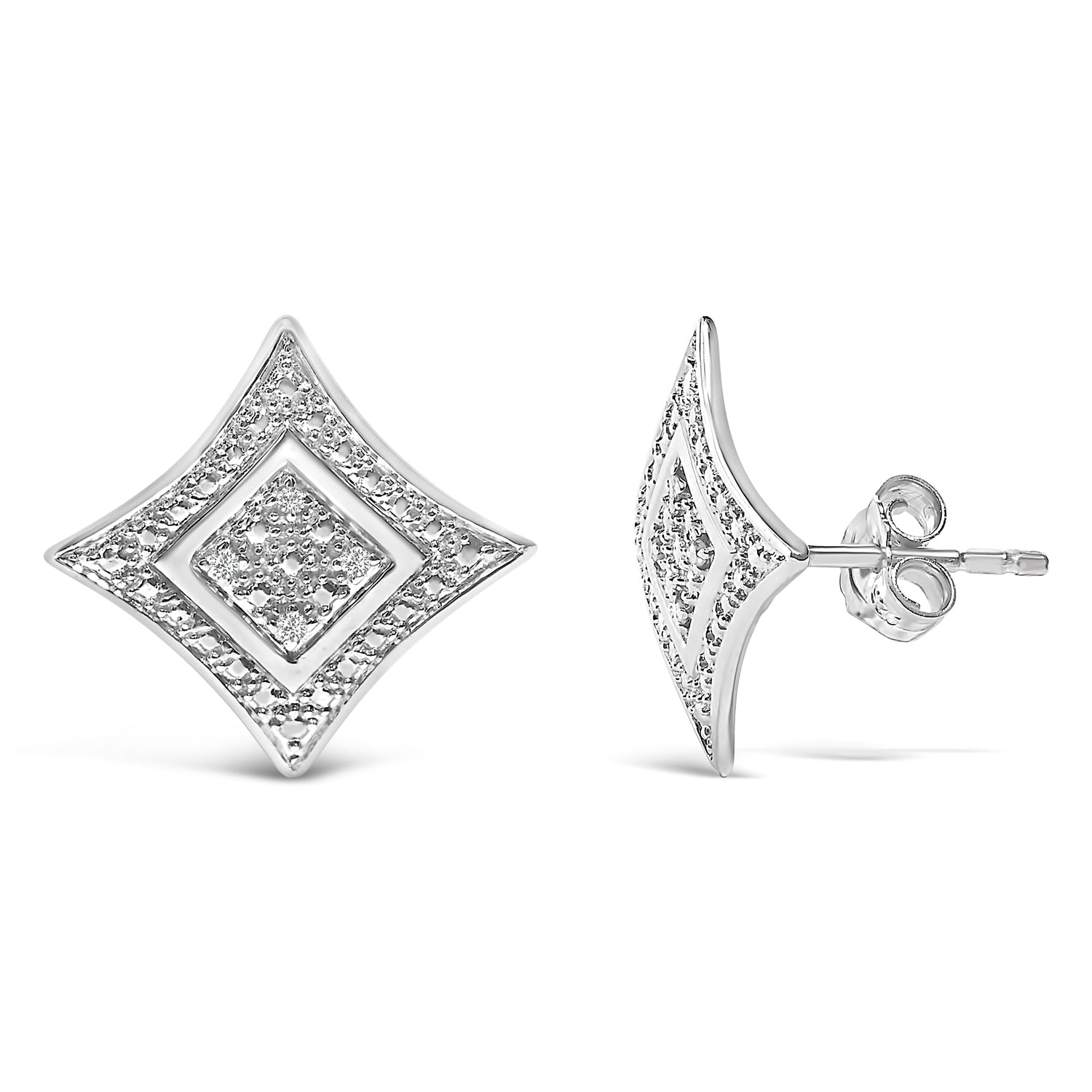 .925 Sterling Silver Diamond Accented 4-Stone Four Pointed Star Shaped Halo-Style Stud Earrings (H-I Color, I2-I3 Clarity) by Bids.com