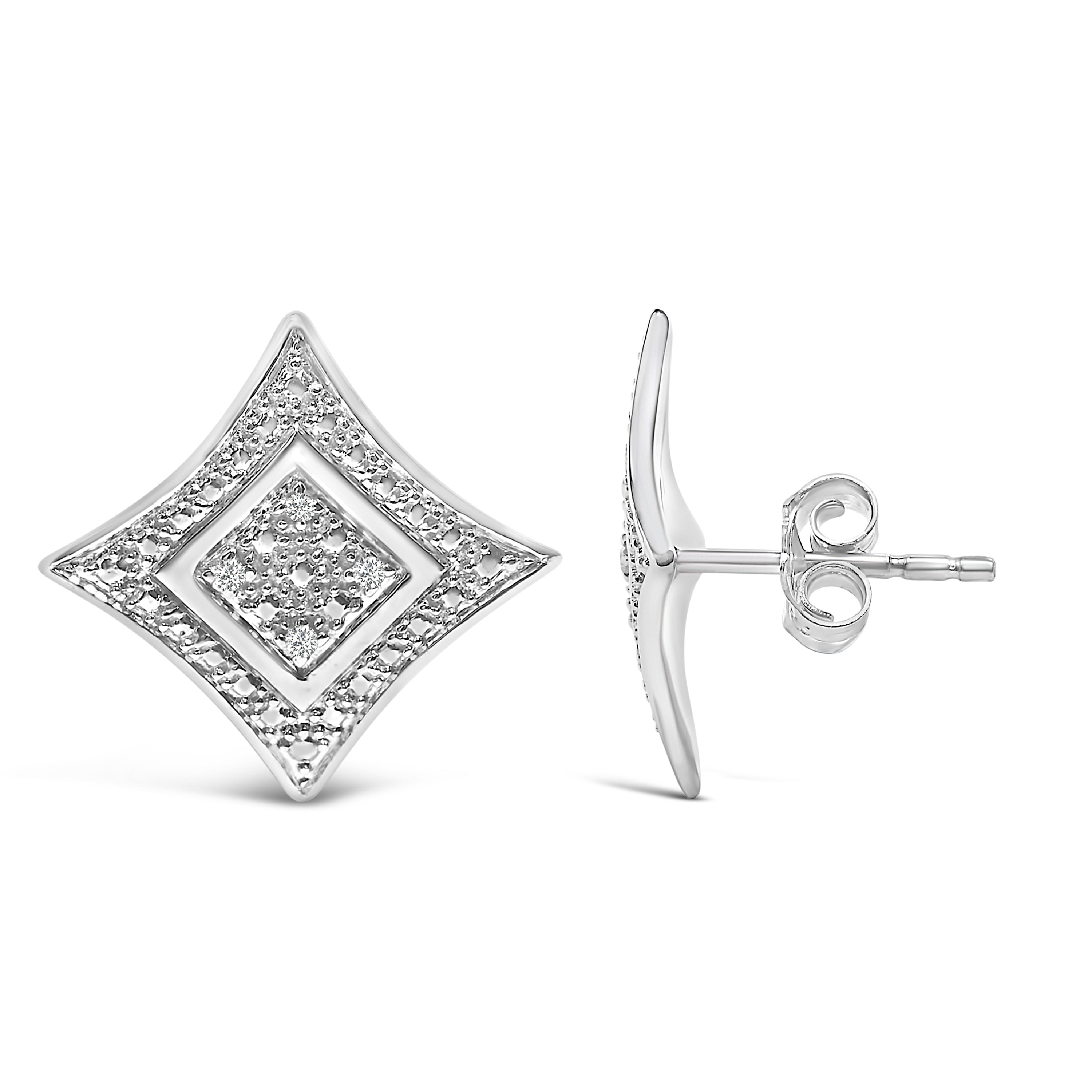 .925 Sterling Silver Diamond Accented 4-Stone Four Pointed Star Shaped Halo-Style Stud Earrings (H-I Color, I2-I3 Clarity) by Bids.com