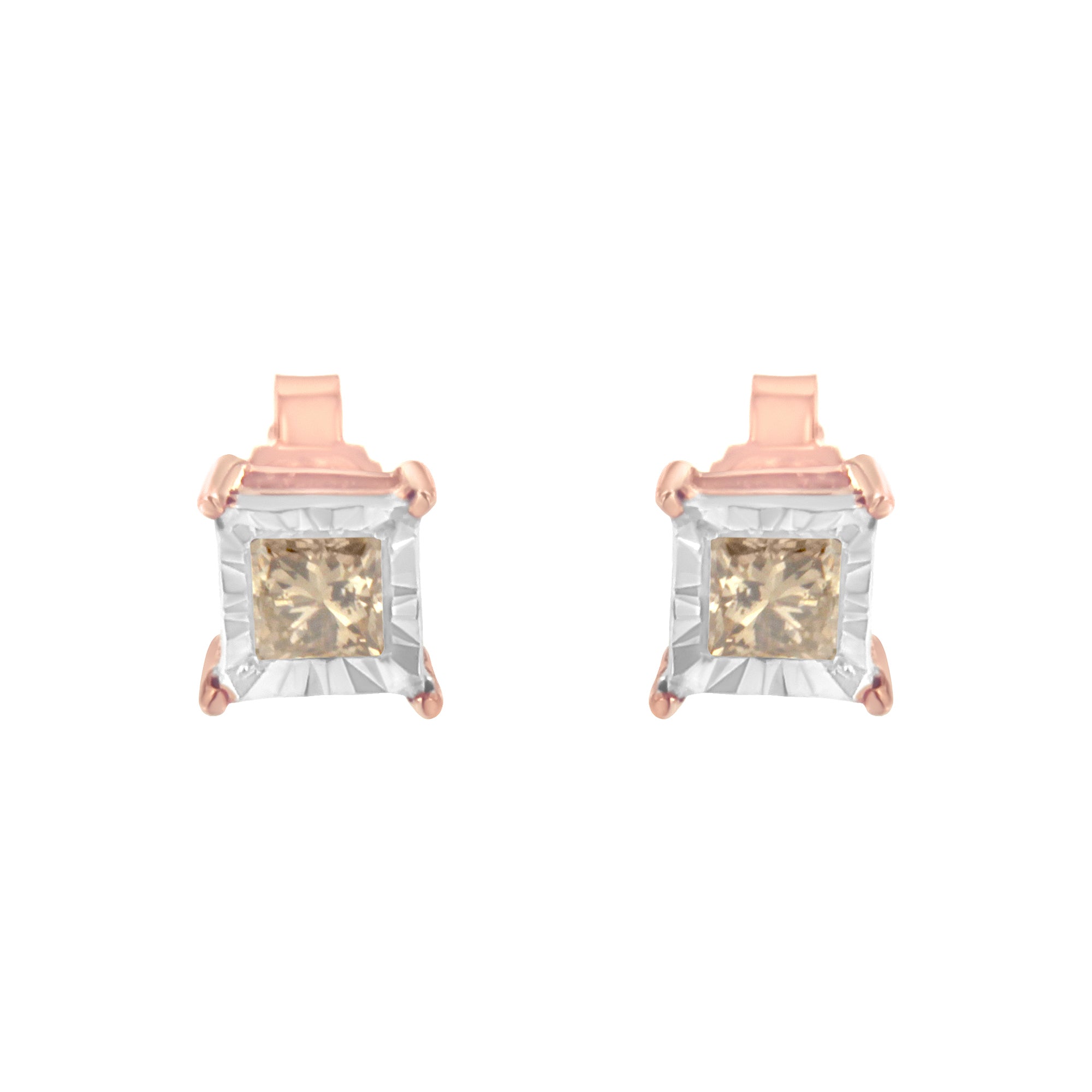 14K Rose Gold Plated Two-Tone .925 Sterling Silver 1/2 Cttw Princess-Cut Square Diamond Solitaire Miracle-Plate Stud Earrings (K-L Color, I2-I3 Clarity) by Bids.com