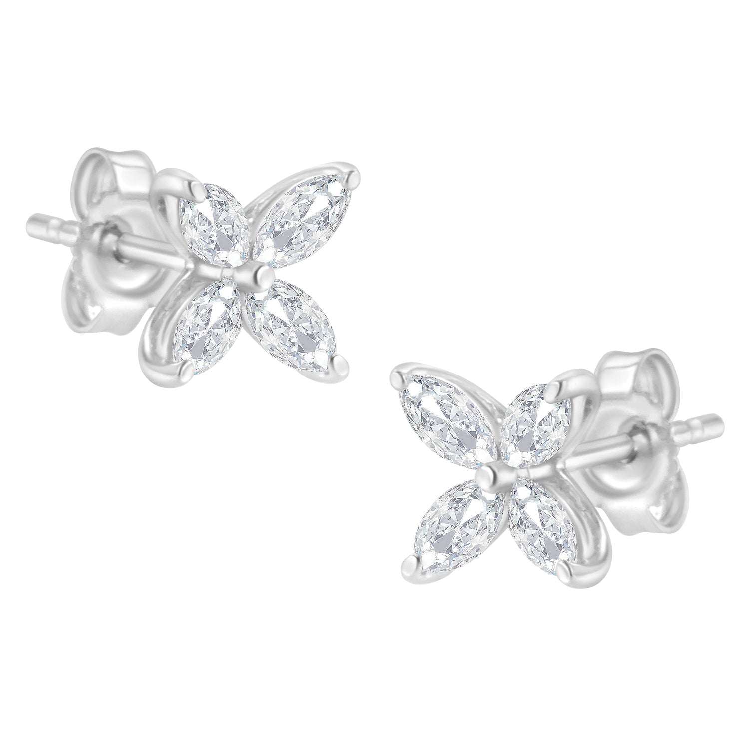 14K White Gold 1/2 Cttw Marquise Diamond 8 Stone Floral Leaf Stud Earrings (H-I Color, SI1-SI2 Clarity) by Bids.com
