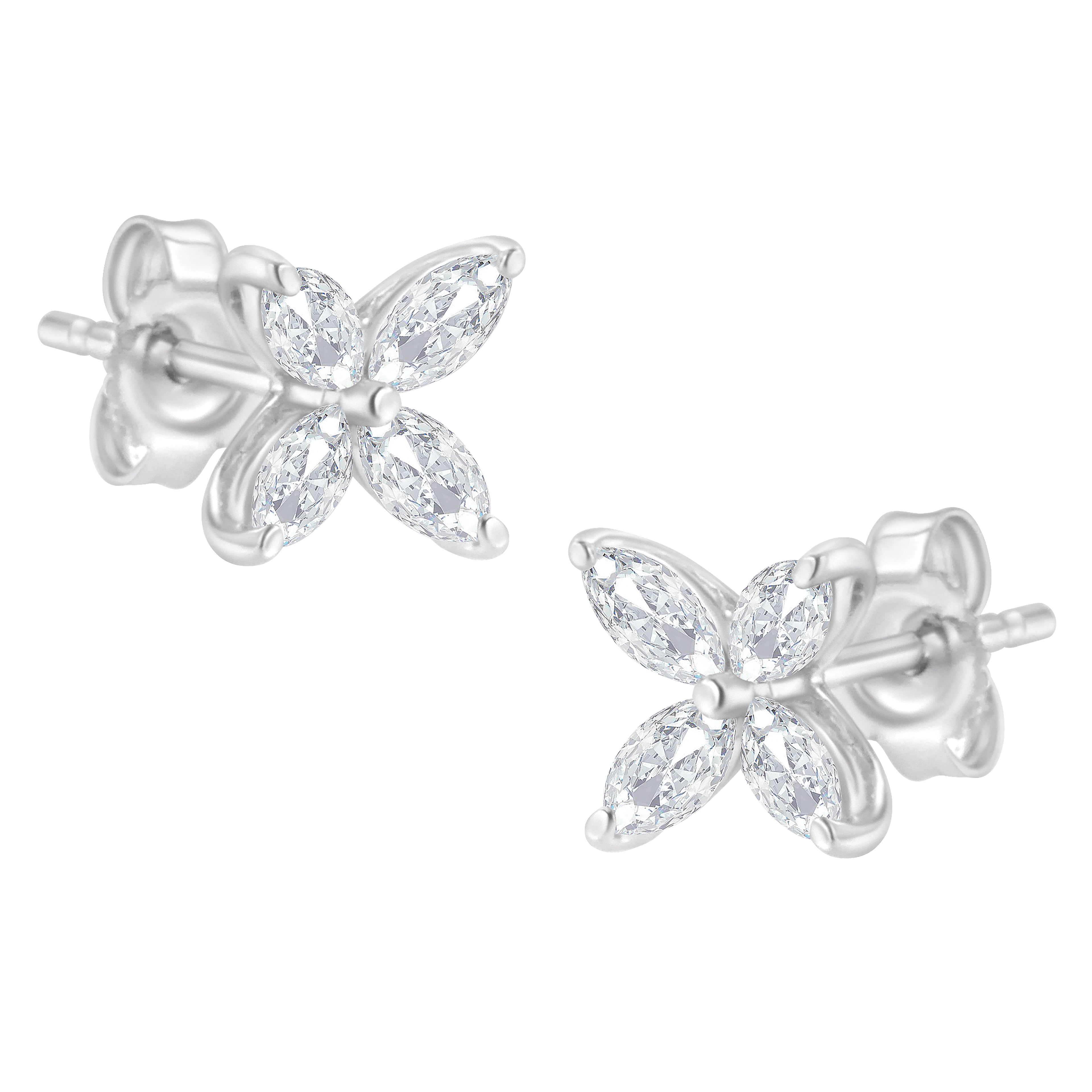 14K White Gold 1/2 Cttw Marquise Diamond 8 Stone Floral Leaf Stud Earrings (H-I Color, SI1-SI2 Clarity) by Bids.com