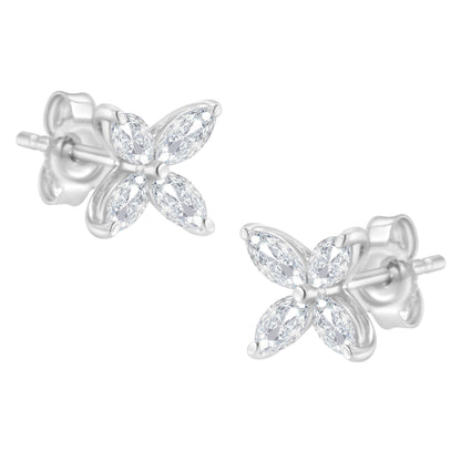 14K White Gold 1/2 Cttw Marquise Diamond 8 Stone Floral Leaf Stud Earrings (H-I Color, SI1-SI2 Clarity) by Bids.com