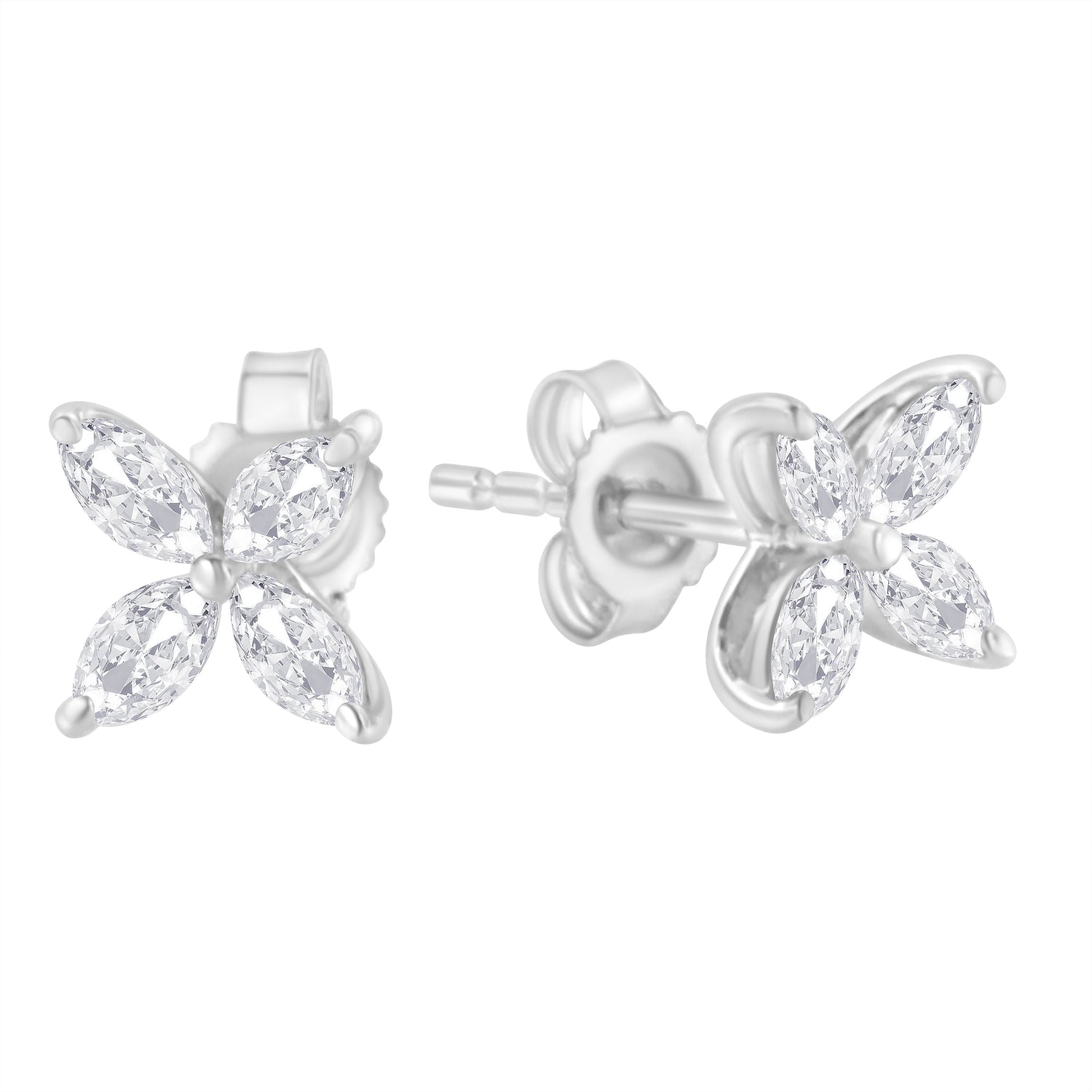 14K White Gold 1/2 Cttw Marquise Diamond 8 Stone Floral Leaf Stud Earrings (H-I Color, SI1-SI2 Clarity) by Bids.com