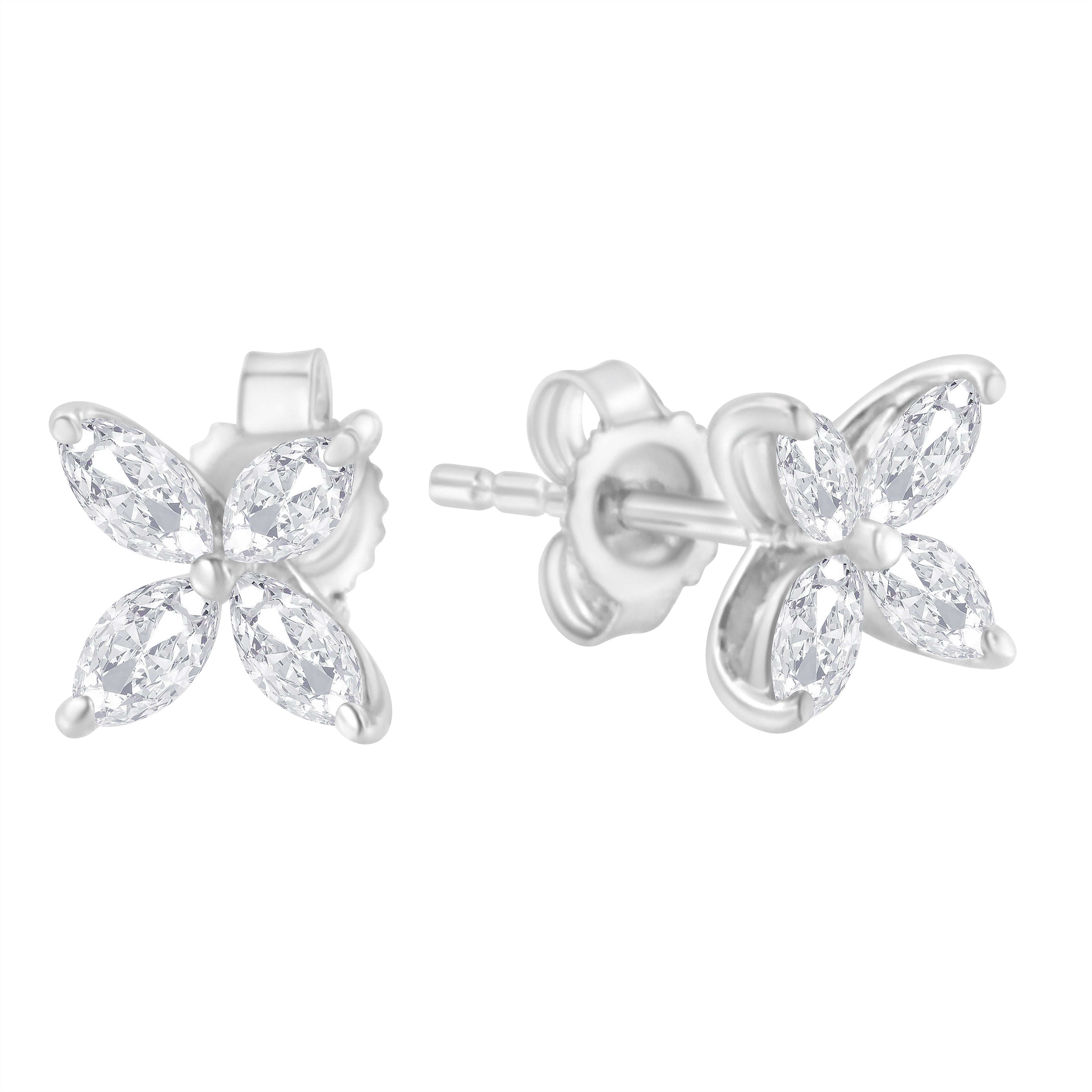 14K White Gold 1/2 Cttw Marquise Diamond 8 Stone Floral Leaf Stud Earrings (H-I Color, SI1-SI2 Clarity) by Bids.com