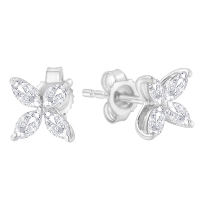 14K White Gold 1/2 Cttw Marquise Diamond 8 Stone Floral Leaf Stud Earrings (H-I Color, SI1-SI2 Clarity) by Bids.com