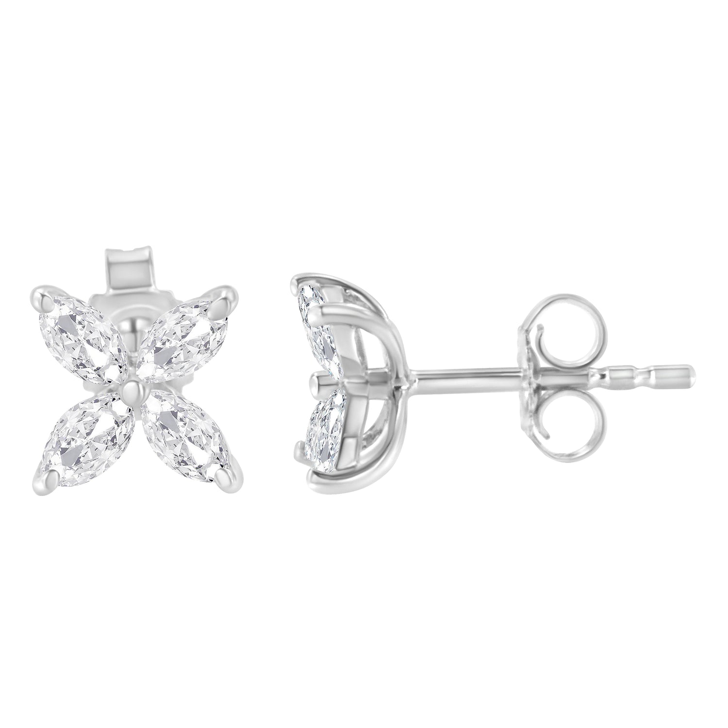 14K White Gold 1/2 Cttw Marquise Diamond 8 Stone Floral Leaf Stud Earrings (H-I Color, SI1-SI2 Clarity) by Bids.com
