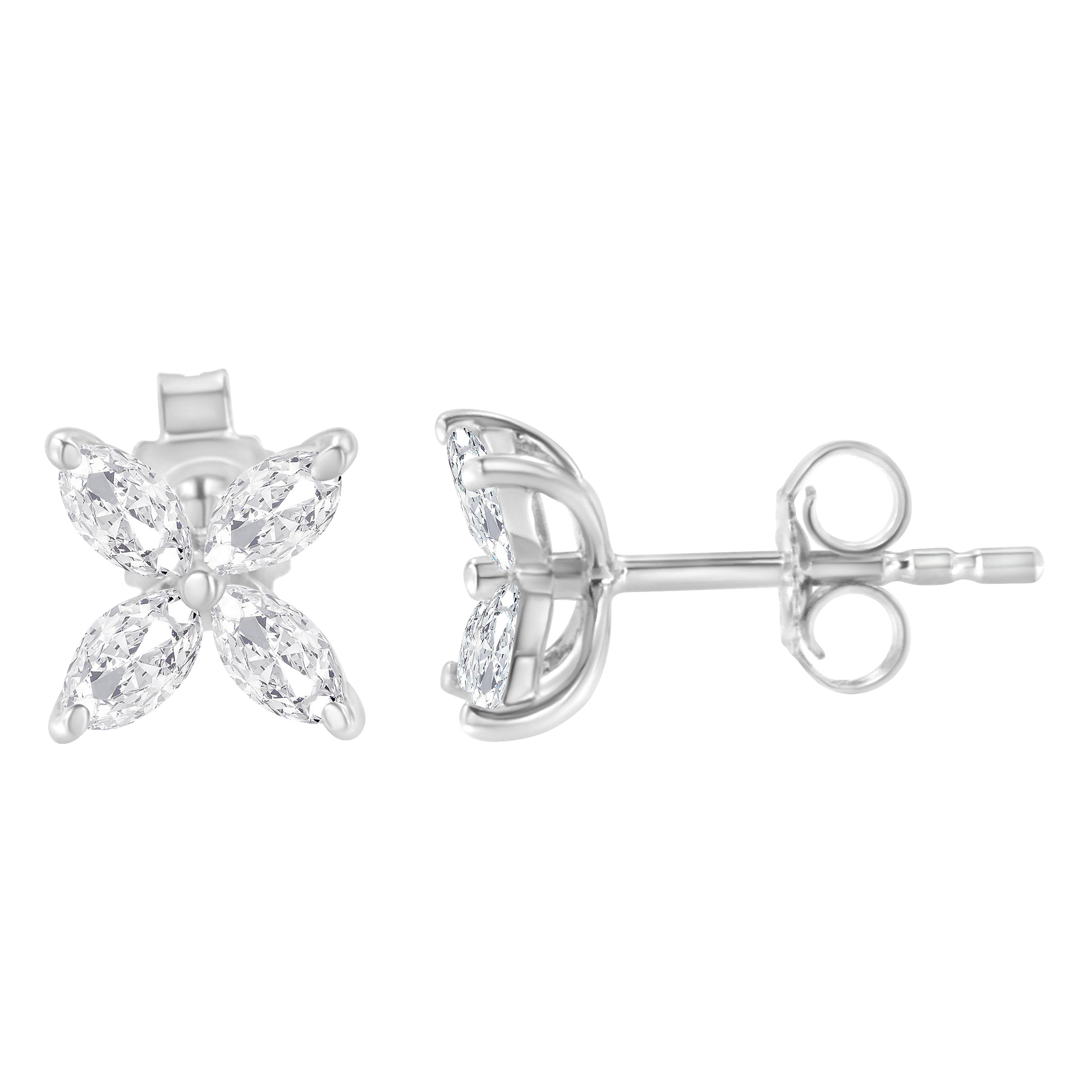 14K White Gold 1/2 Cttw Marquise Diamond 8 Stone Floral Leaf Stud Earrings (H-I Color, SI1-SI2 Clarity) by Bids.com