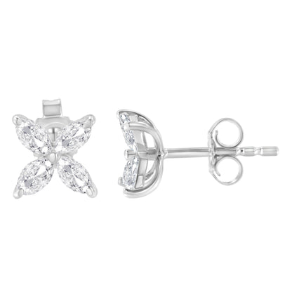 14K White Gold 1/2 Cttw Marquise Diamond 8 Stone Floral Leaf Stud Earrings (H-I Color, SI1-SI2 Clarity) by Bids.com