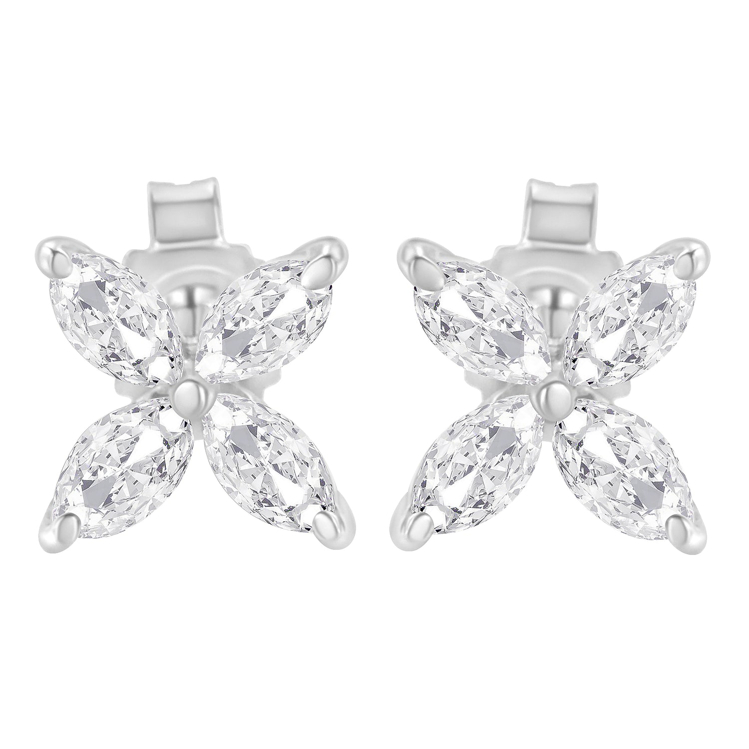 14K White Gold 1/2 Cttw Marquise Diamond 8 Stone Floral Leaf Stud Earrings (H-I Color, SI1-SI2 Clarity) by Bids.com