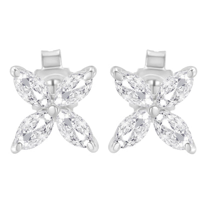 14K White Gold 1/2 Cttw Marquise Diamond 8 Stone Floral Leaf Stud Earrings (H-I Color, SI1-SI2 Clarity) by Bids.com