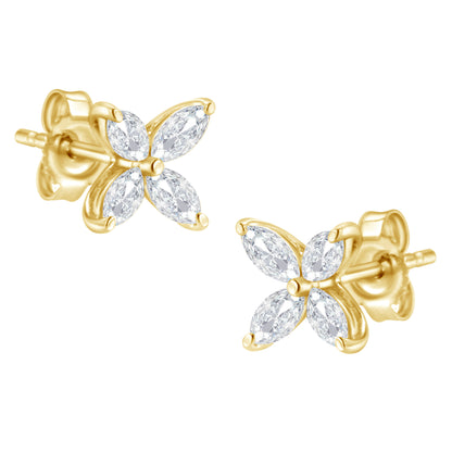 14K White Gold 1/2 Cttw Marquise Diamond 8 Stone Floral Leaf Stud Earrings (H-I Color, SI1-SI2 Clarity) by Bids.com