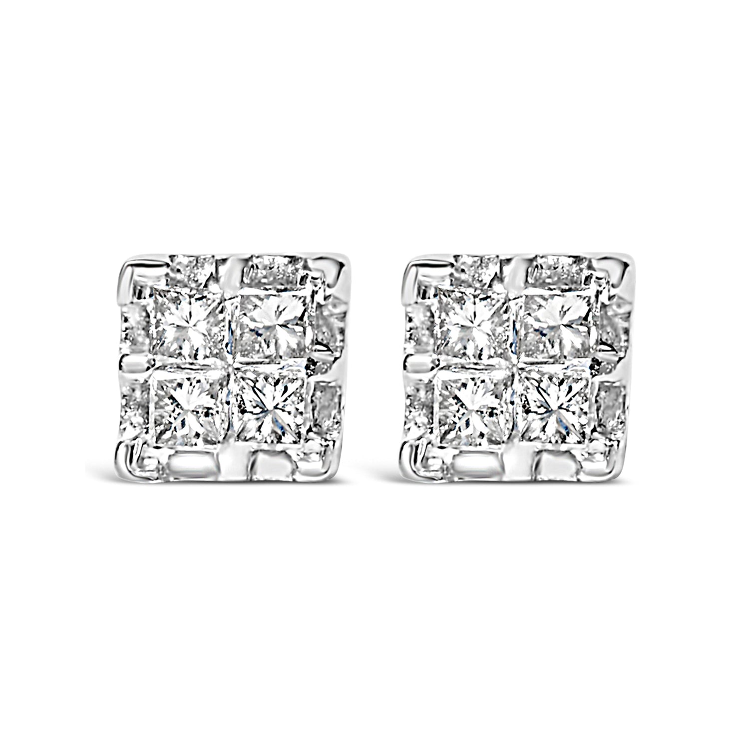 10k Yellow Gold Princess Diamond Quad Stud Earrings (1/4 cttw, J-K Color, I2-I3 Clarity) by Bids.com