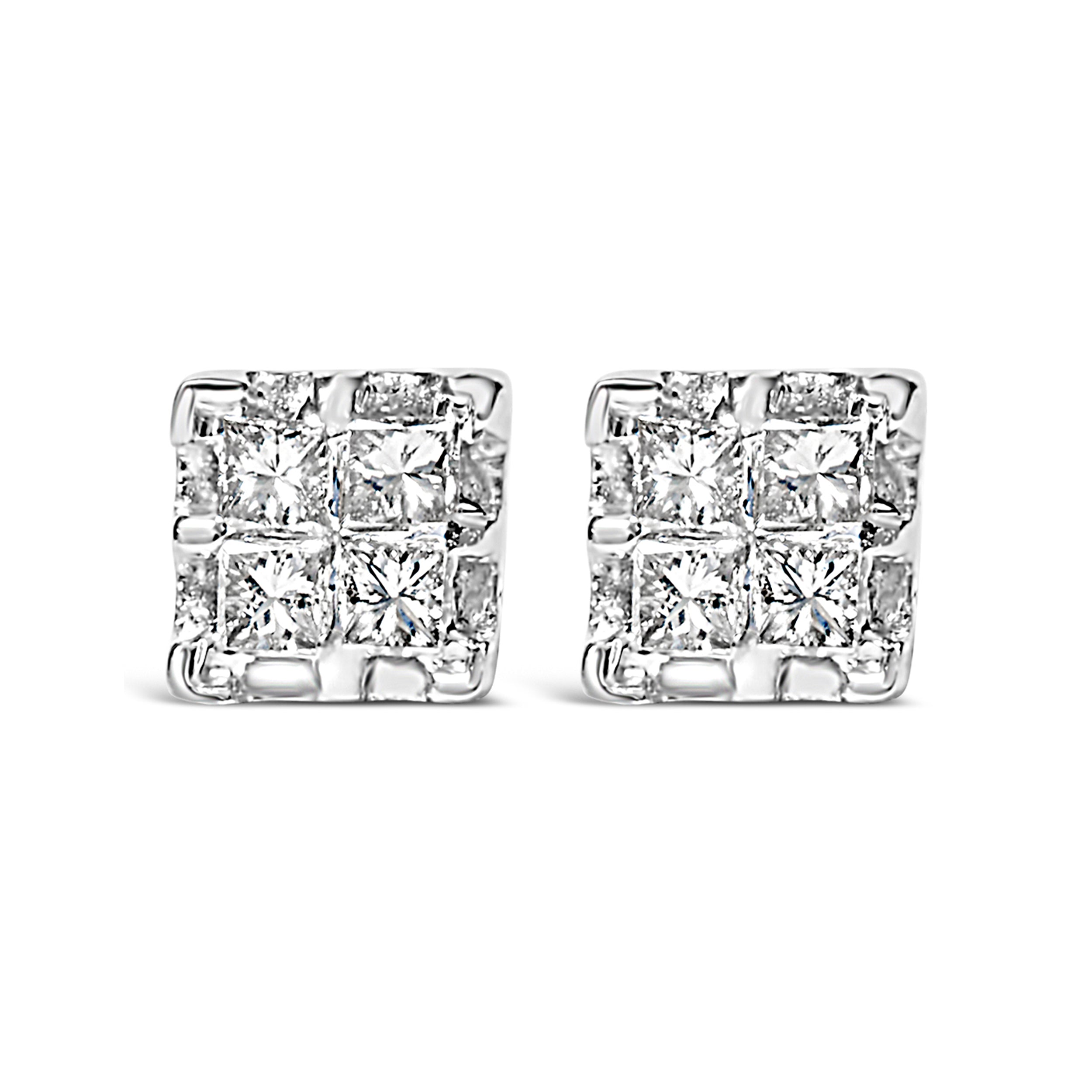 10k Yellow Gold Princess Diamond Quad Stud Earrings (1/4 cttw, J-K Color, I2-I3 Clarity) by Bids.com
