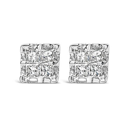 10k Yellow Gold Princess Diamond Quad Stud Earrings (1/4 cttw, J-K Color, I2-I3 Clarity) by Bids.com