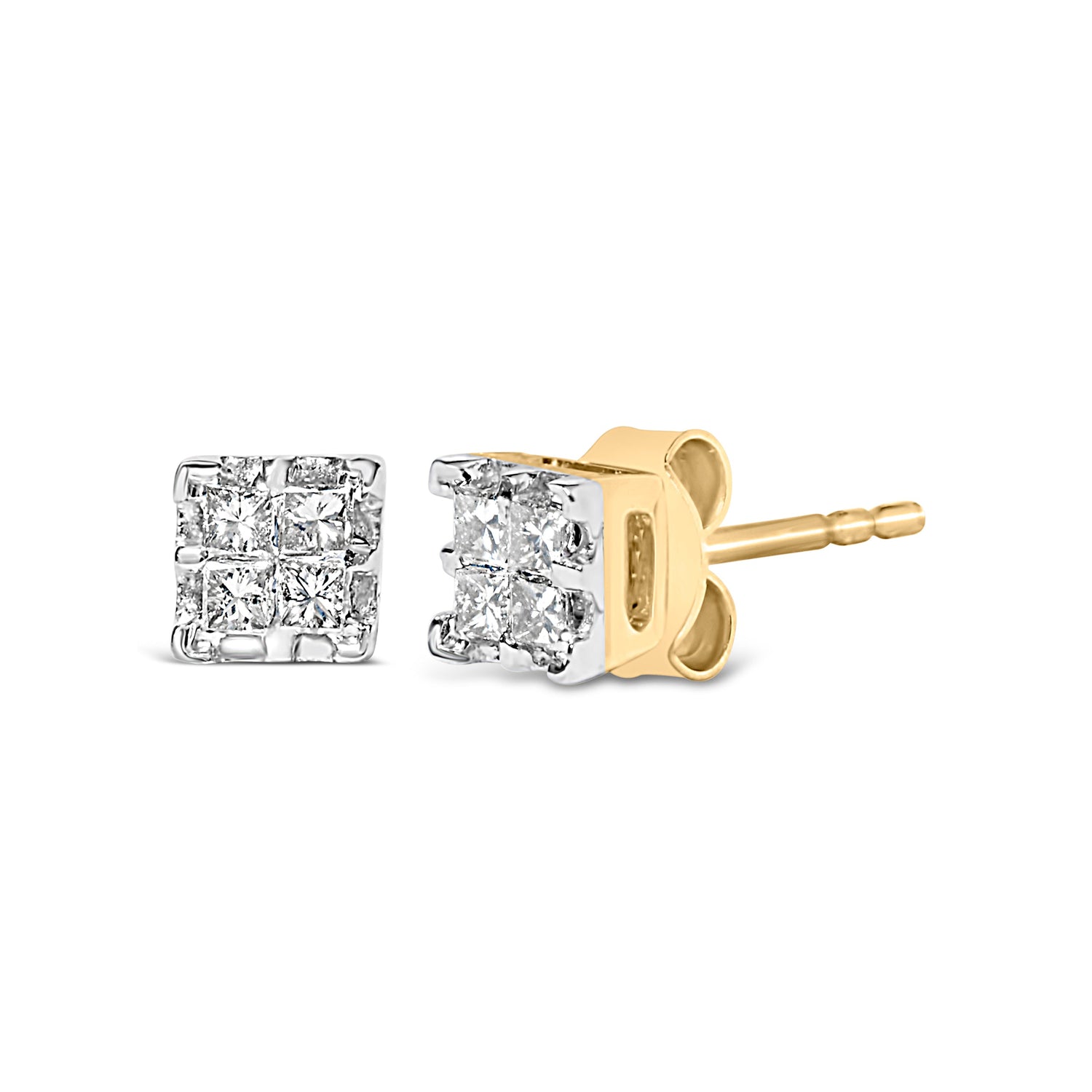 10k Yellow Gold Princess Diamond Quad Stud Earrings (1/4 cttw, J-K Color, I2-I3 Clarity) by Bids.com