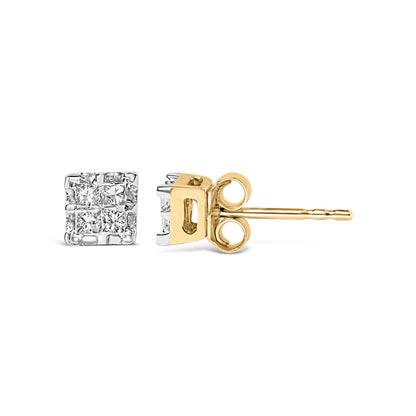 10k Yellow Gold Princess Diamond Quad Stud Earrings (1/4 cttw, J-K Color, I2-I3 Clarity) by Bids.com