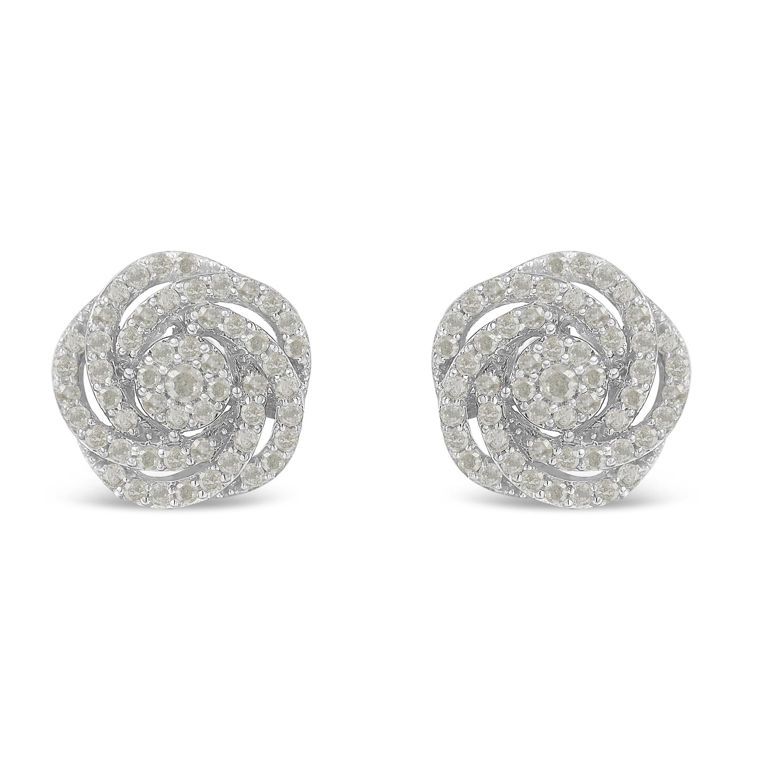 10k White Gold Rose-Cut Diamond Floral Cluster Earrings (1 cttw, I-J Color, I2-I3 Clarity) by Bids.com
