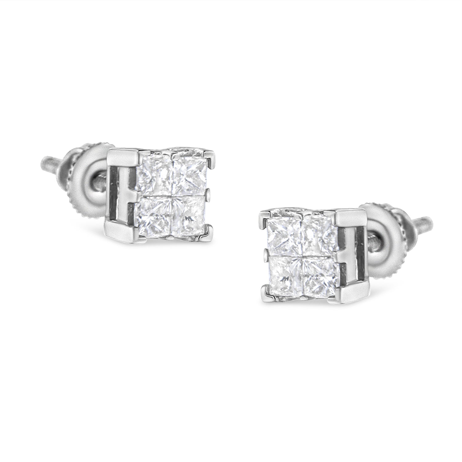 10K White Gold 3/4 Cttw Invisible Set Princess-Cut Diamond Composite Square Stud Earrings (H-I Color, SI2-I1 Clarity) by Bids.com