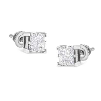 10K White Gold 3/4 Cttw Invisible Set Princess-Cut Diamond Composite Square Stud Earrings (H-I Color, SI2-I1 Clarity) by Bids.com