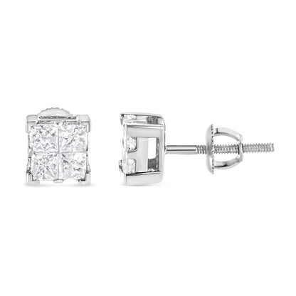 10K White Gold 3/4 Cttw Invisible Set Princess-Cut Diamond Composite Square Stud Earrings (H-I Color, SI2-I1 Clarity) by Bids.com