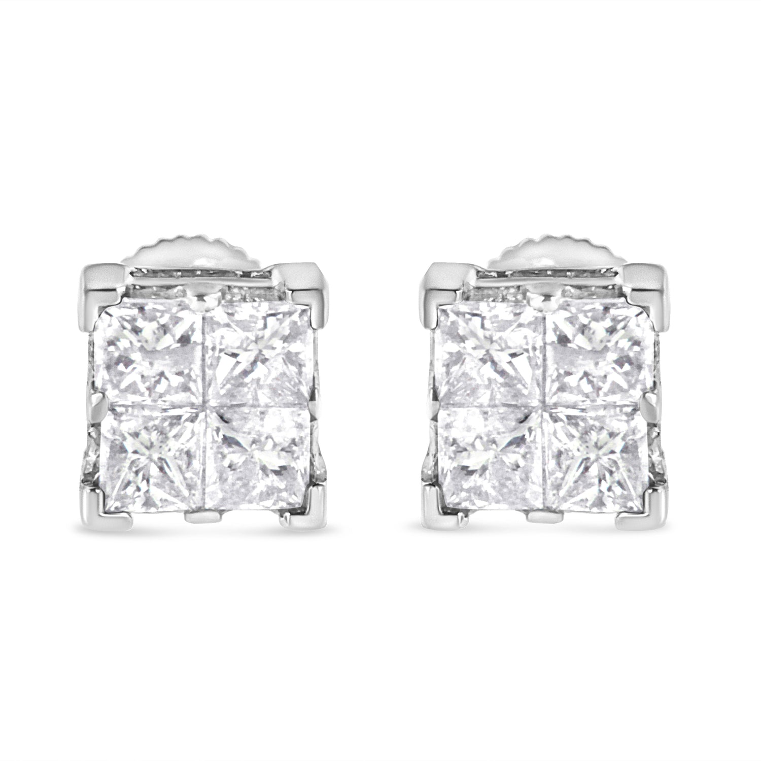 10K White Gold 3/4 Cttw Invisible Set Princess-Cut Diamond Composite Square Stud Earrings (H-I Color, SI2-I1 Clarity) by Bids.com