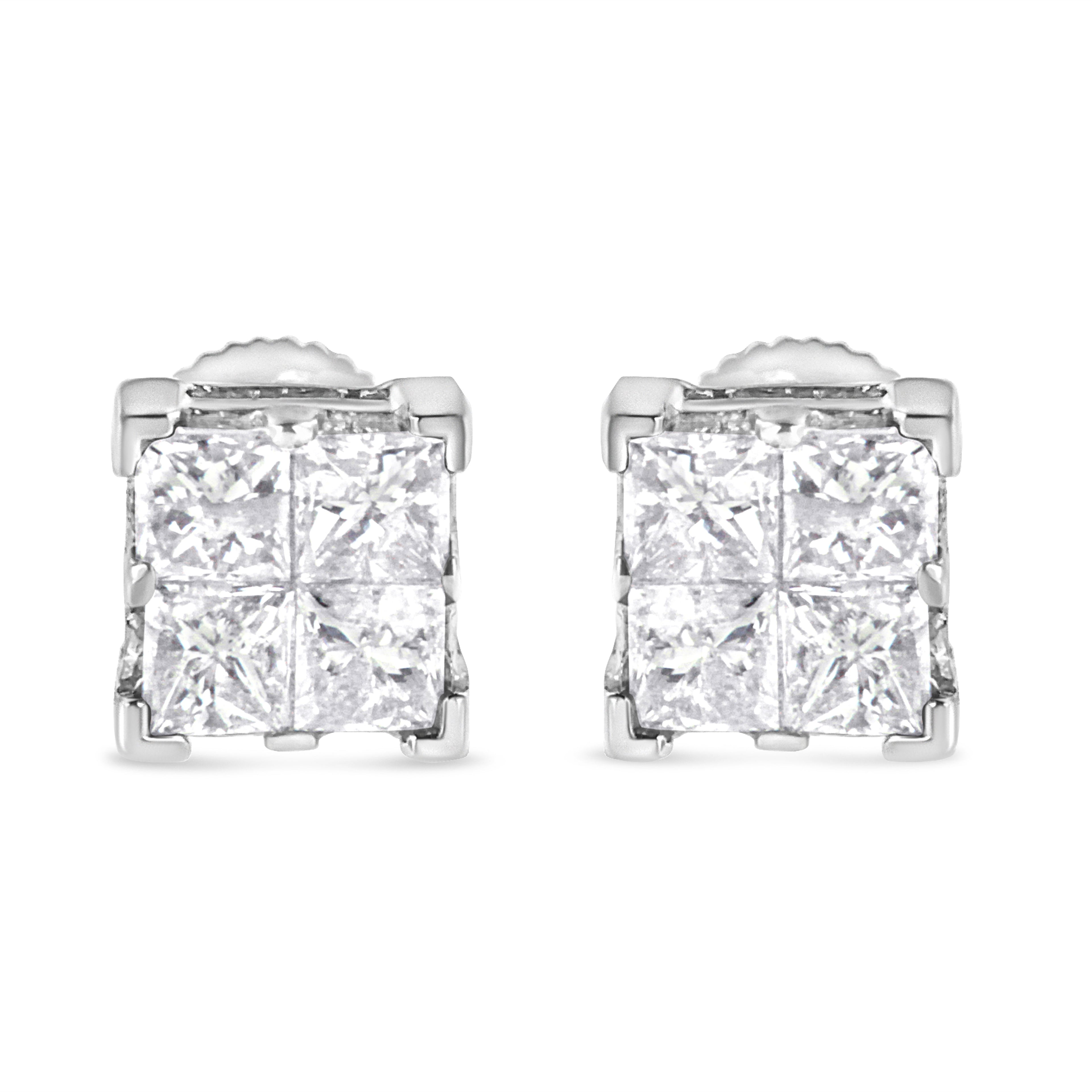 10K White Gold 3/4 Cttw Invisible Set Princess-Cut Diamond Composite Square Stud Earrings (H-I Color, SI2-I1 Clarity) by Bids.com
