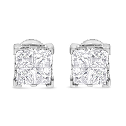 10K White Gold 3/4 Cttw Invisible Set Princess-Cut Diamond Composite Square Stud Earrings (H-I Color, SI2-I1 Clarity) by Bids.com