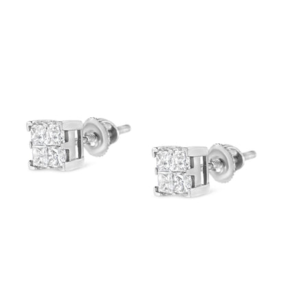 10K White Gold 3/4 Cttw Invisible Set Princess-Cut Diamond Composite Square Stud Earrings (H-I Color, SI2-I1 Clarity) by Bids.com