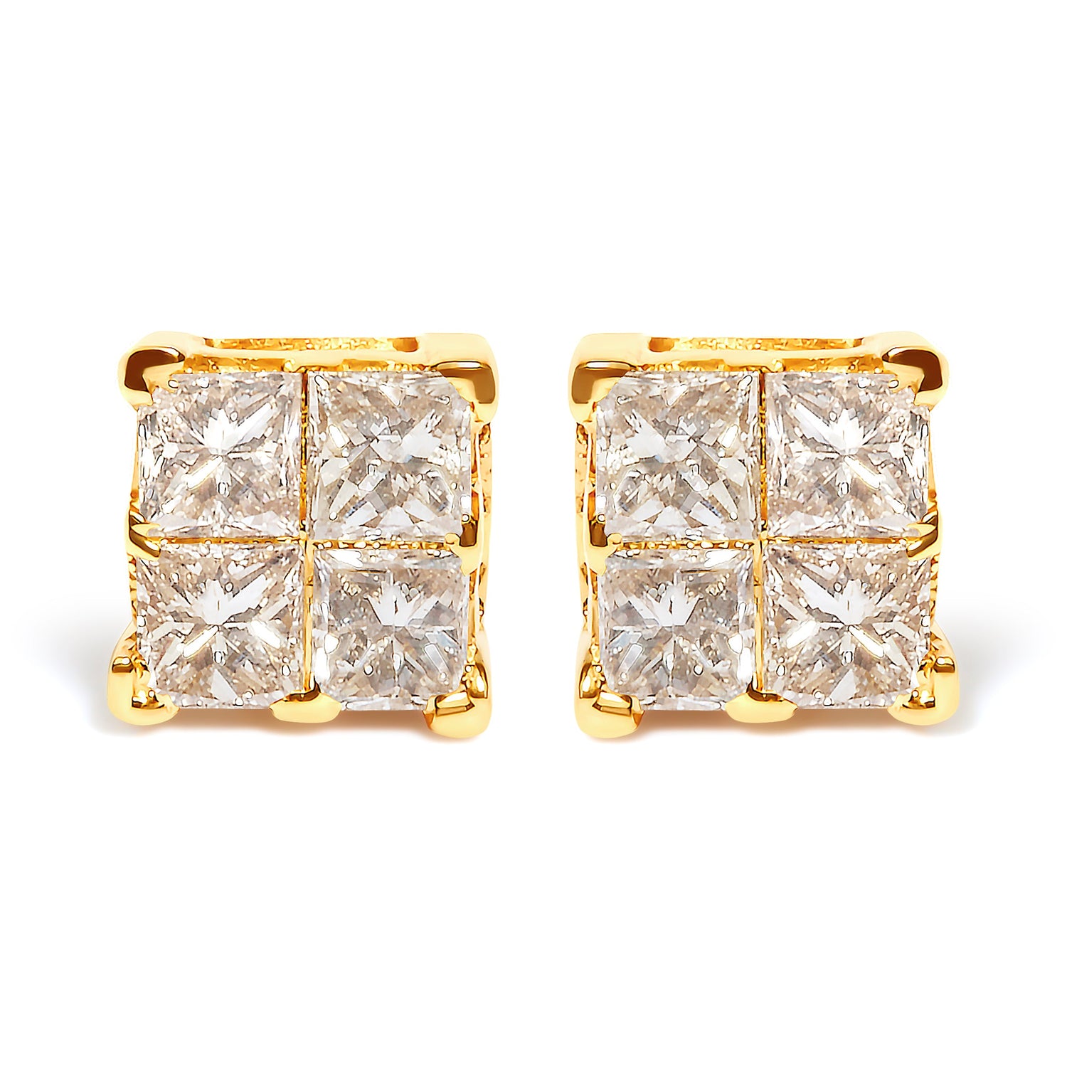 10K Yellow Gold 3/4 Cttw Invisible Set Princess-Cut Diamond Composite Square Stud Earrings (I-J Color, I2-I3 Clarity) by Bids.com