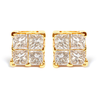 10K Yellow Gold 3/4 Cttw Invisible Set Princess-Cut Diamond Composite Square Stud Earrings (I-J Color, I2-I3 Clarity) by Bids.com