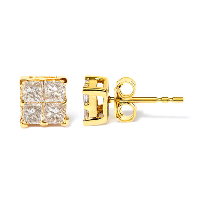 10K Yellow Gold 3/4 Cttw Invisible Set Princess-Cut Diamond Composite Square Stud Earrings (I-J Color, I2-I3 Clarity) by Bids.com