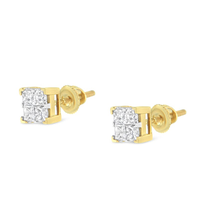 10K Yellow Gold 3/4 Cttw Invisible Set Princess-Cut Diamond Composite Square Stud Earrings (I-J Color, I2-I3 Clarity) by Bids.com
