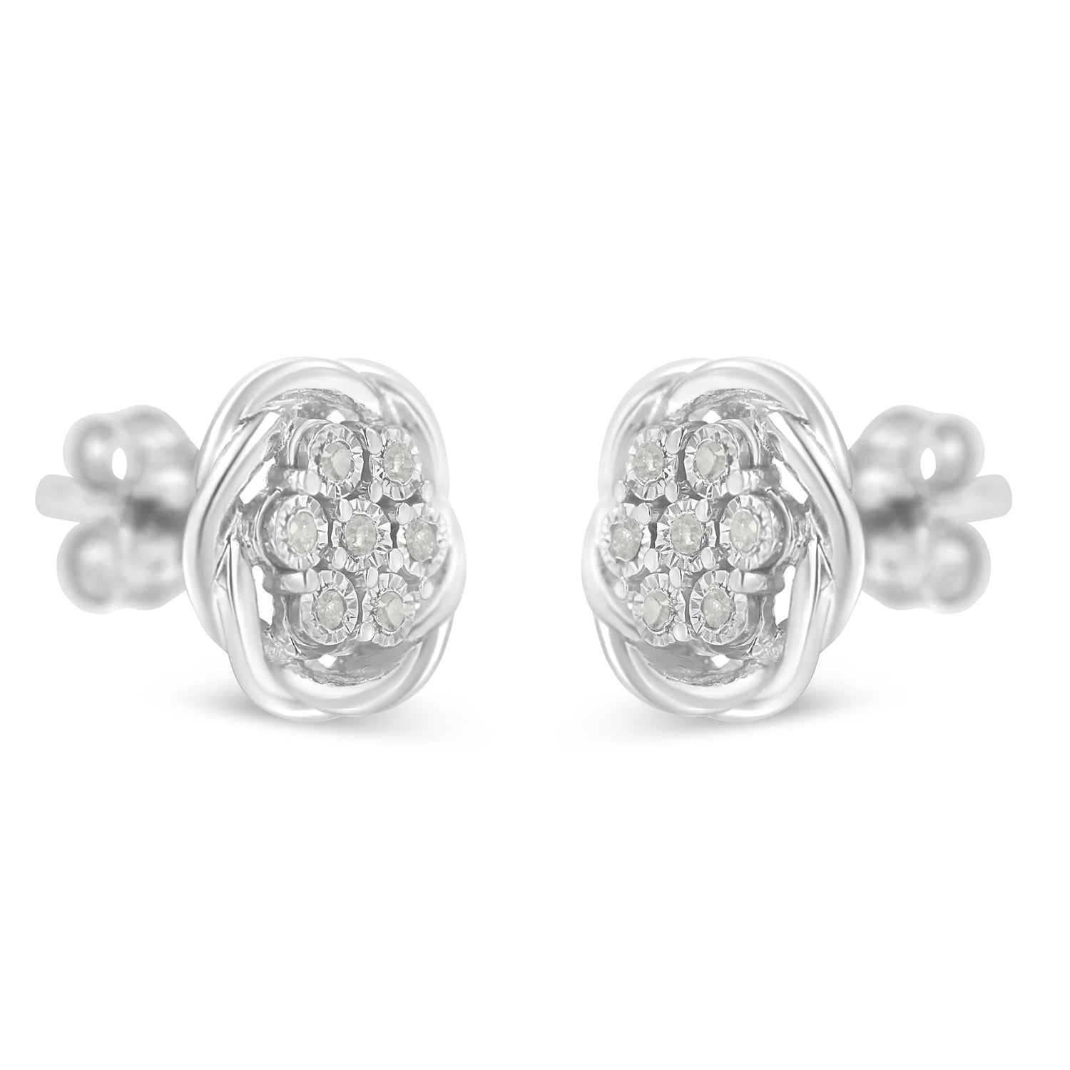 Sterling Silver Diamond Swirl Cluster Stud Earrings (1/6 cttw, I-J Color, I2-I3 Clarity) by Bids.com