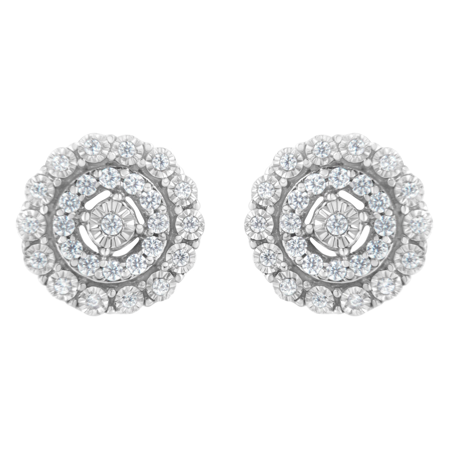 10KT White Gold 1/2 cttw Double Halo Brilliant Round-Cut Diamond Stud Earrings (I-J Clarity, I2-I3 Color) by Bids.com