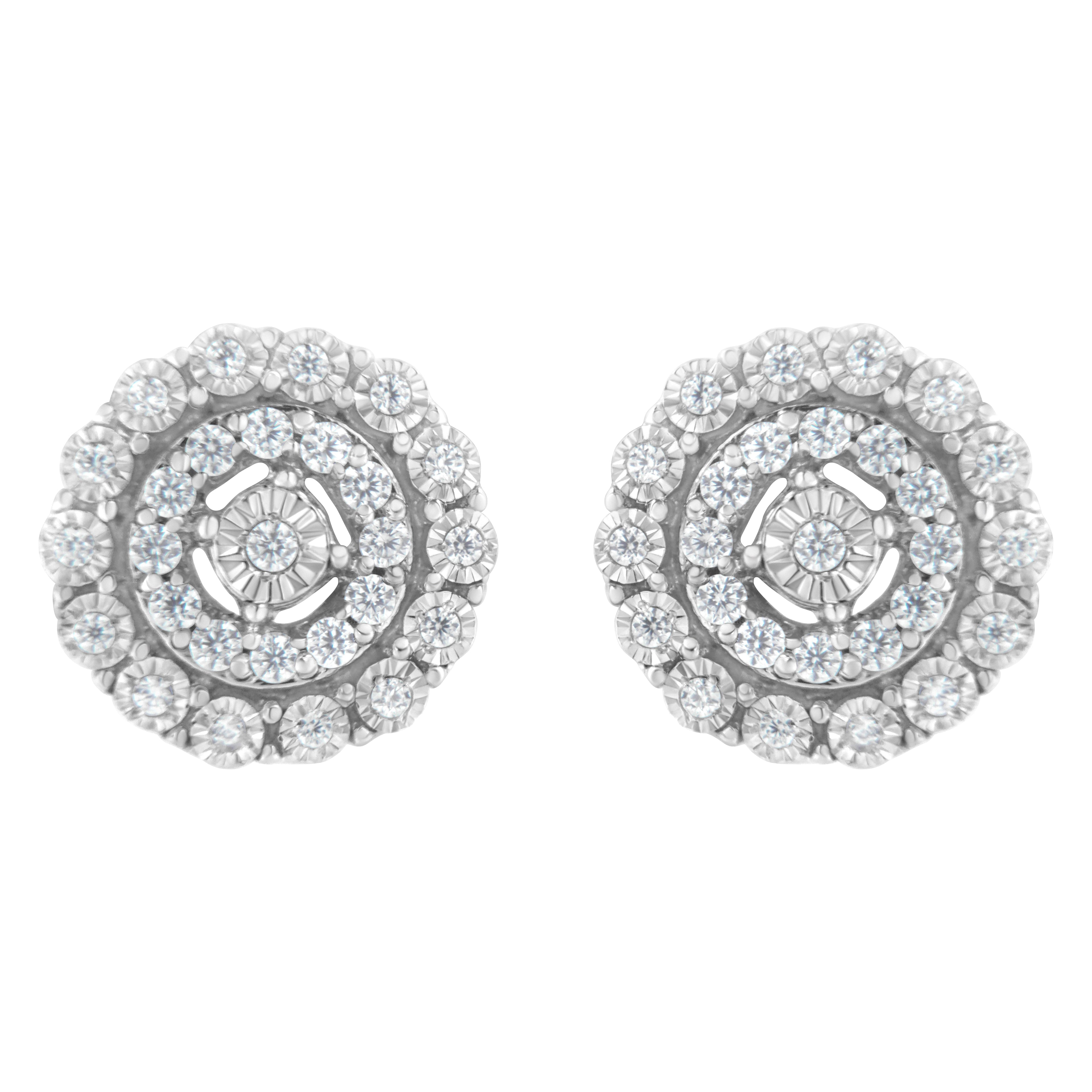 10KT White Gold 1/2 cttw Double Halo Brilliant Round-Cut Diamond Stud Earrings (I-J Clarity, I2-I3 Color) by Bids.com