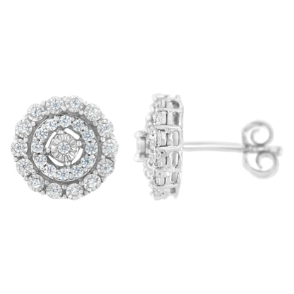10KT White Gold 1/2 cttw Double Halo Brilliant Round-Cut Diamond Stud Earrings (I-J Clarity, I2-I3 Color) by Bids.com