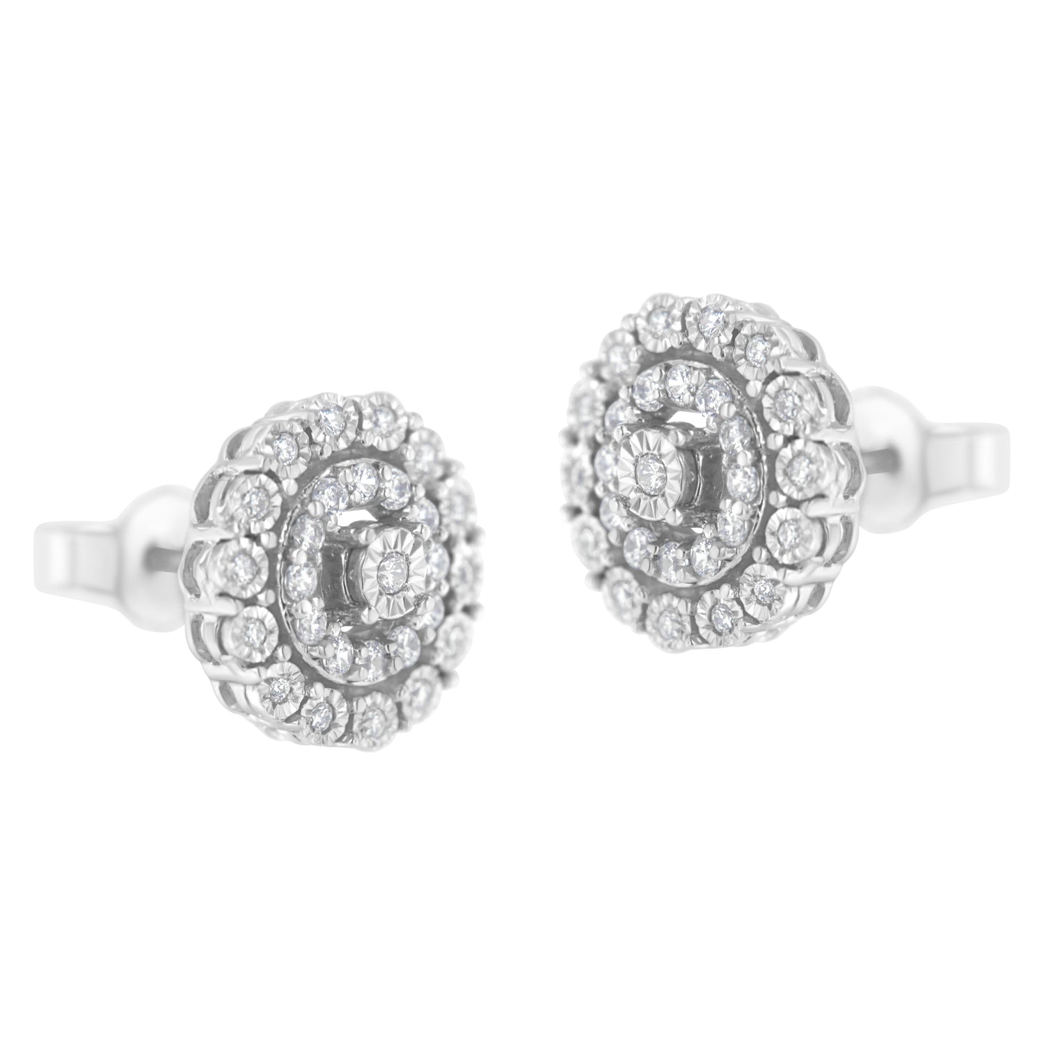 10KT White Gold 1/2 cttw Double Halo Brilliant Round-Cut Diamond Stud Earrings (I-J Clarity, I2-I3 Color) by Bids.com