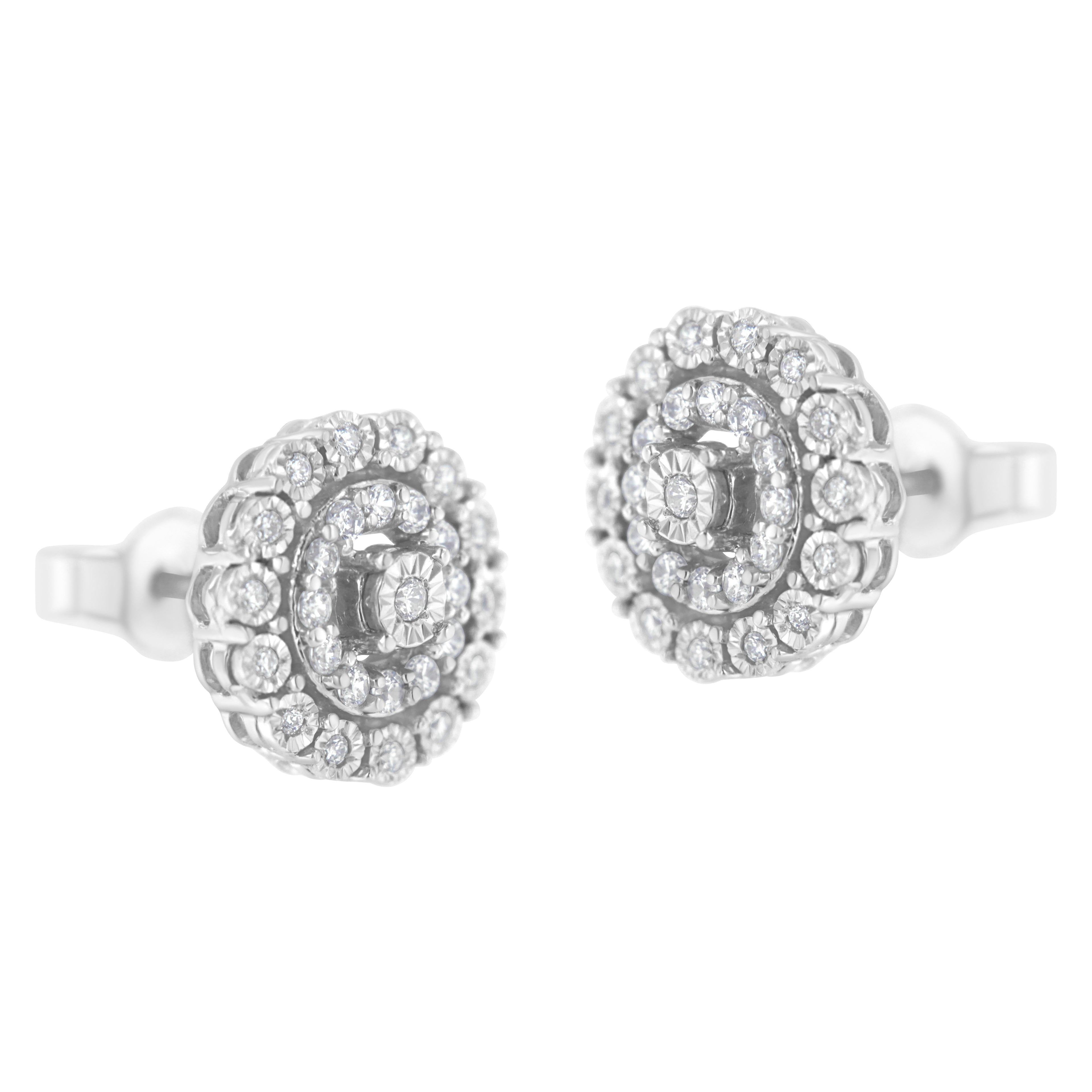 10KT White Gold 1/2 cttw Double Halo Brilliant Round-Cut Diamond Stud Earrings (I-J Clarity, I2-I3 Color) by Bids.com