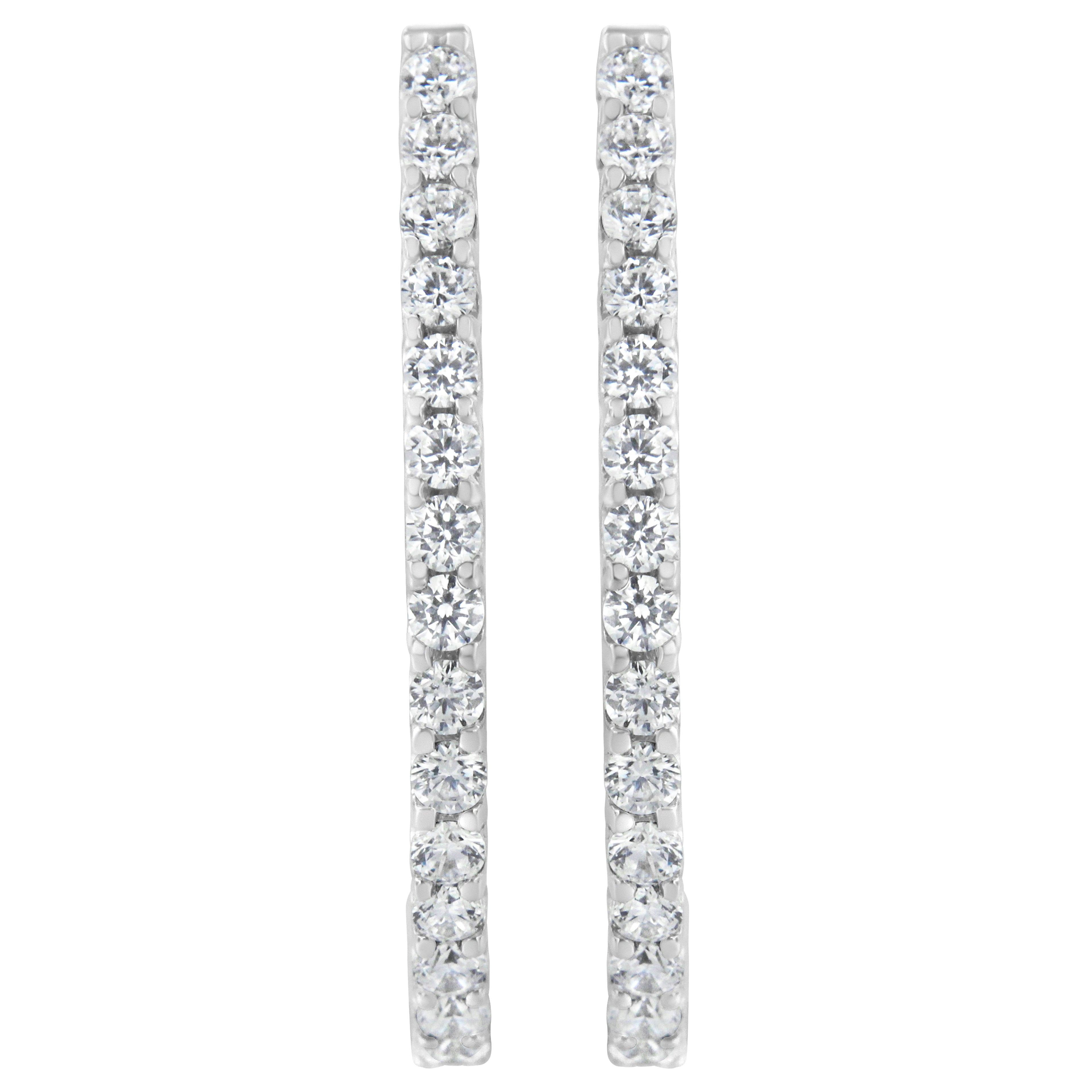 14K White Gold 2.0 Cttw Round Brilliant Cut Diamond Oblong Hinged Leverback Hoop Earrings (I-J Color, I1-I2 Clarity) by Bids.com