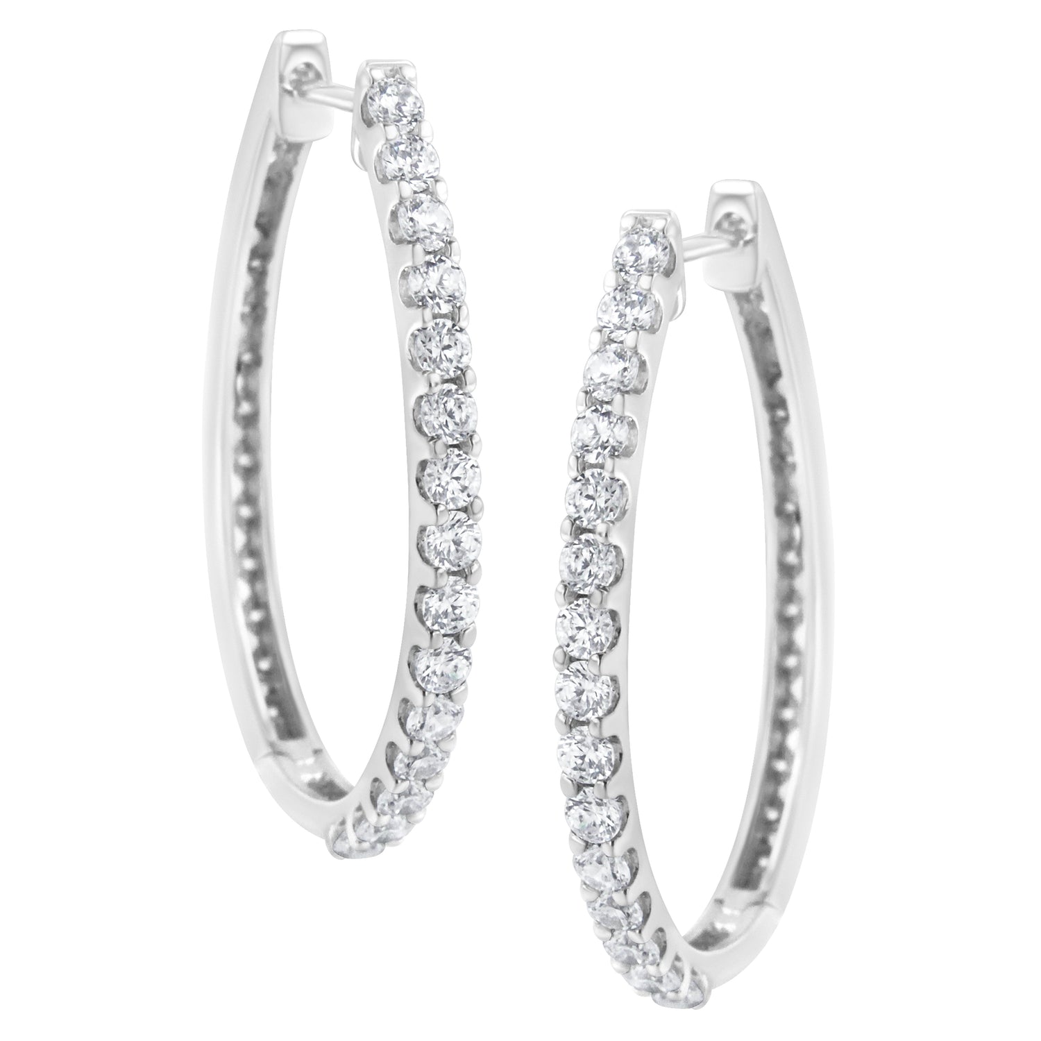 14K White Gold 2.0 Cttw Round Brilliant Cut Diamond Oblong Hinged Leverback Hoop Earrings (I-J Color, I1-I2 Clarity) by Bids.com